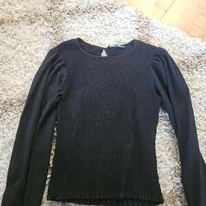 En Saison Black Textured Blouse